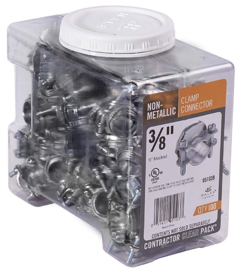 Halex â€“ 3/8 Inch Non Metallic Twin Screw Clamp Connectors â€“ 05103B â€“ 100 Per Pack - Image 1